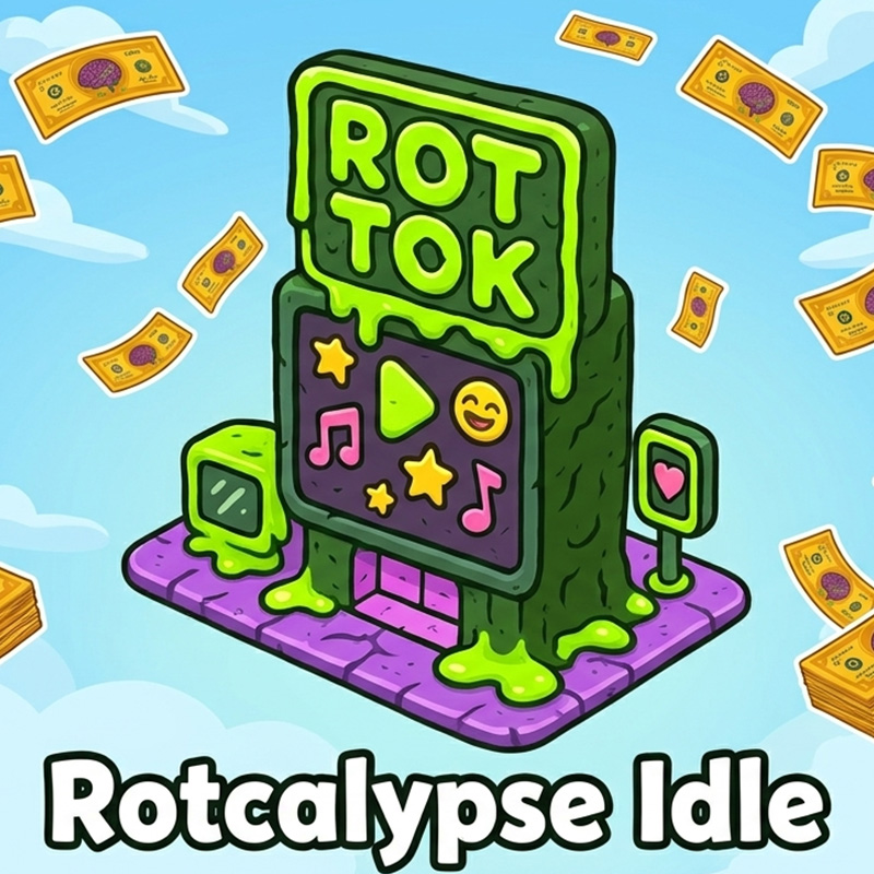 Rotcalypse Idle cover art with a slime-covered RotTok machine
